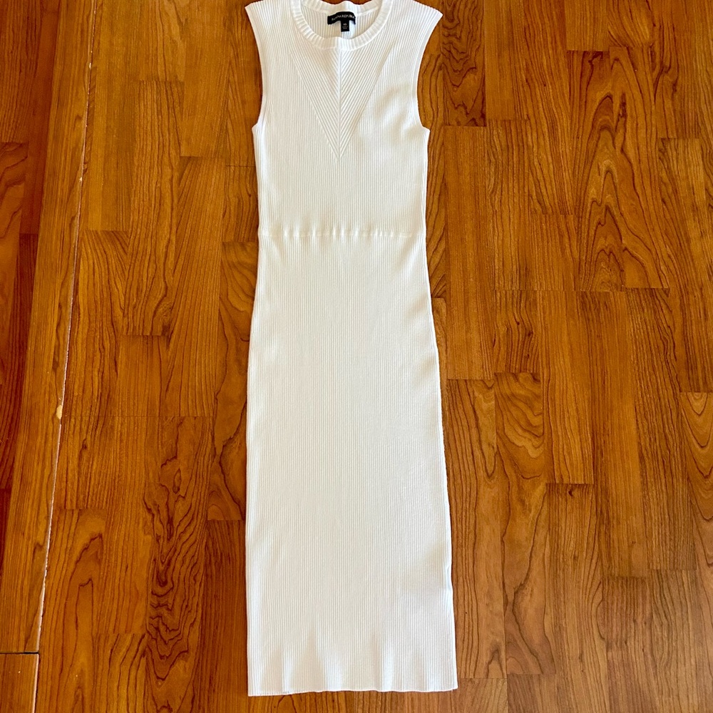 Banana Republic White Sleeveless Ribbed Midi Dress